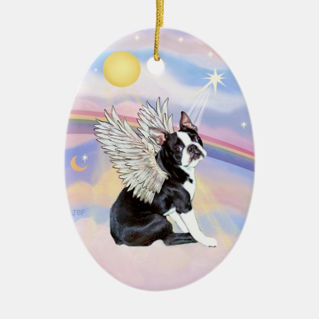 Clouds - Boston Terrier Angel Ceramic Ornament (Front)