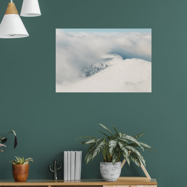 Clouds clearing above spruce forest mountains poster (Living Room 1)