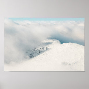 Clouds clearing above spruce forest mountains poster