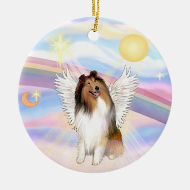 Clouds - Collie (Sable-White) Ceramic Tree Decoration (Front)