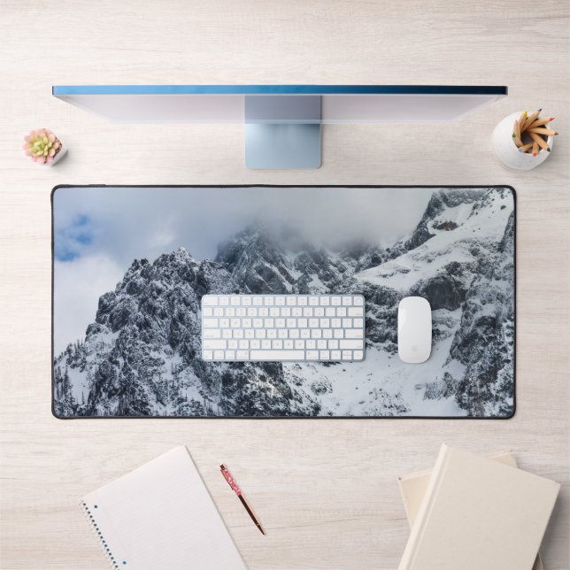 Clouds covering majestic mountains desk mat (Office 1)