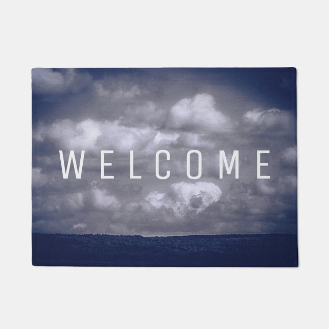 Clouds Custom WELCOME Blue Door Mat (Front)