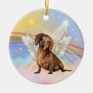 Clouds - Dachshund Angel (brown / red) Ceramic Ornament