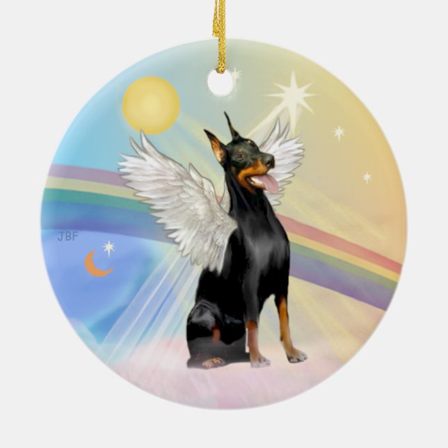 Clouds - Doberman Pinscher (dbl sided) Ceramic Tree Decoration (Back)