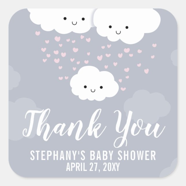 Clouds Family Grey Baby Shower Thank You Stickers (Front)