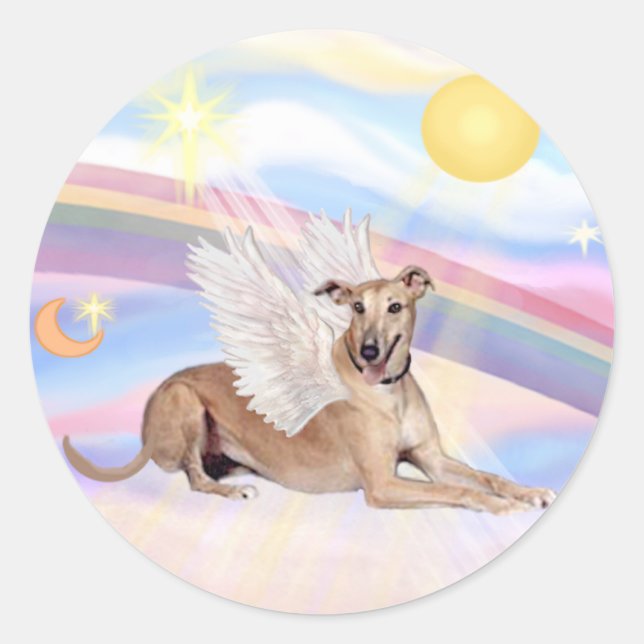 Clouds - Fawn Greyhound Angel (lying down) Classic Round Sticker (Front)