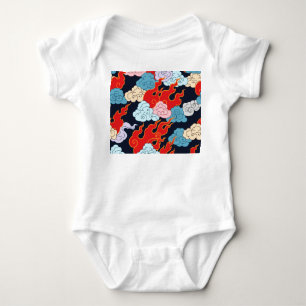 Clouds, Flames: Black Vintage Pattern. Baby Bodysuit