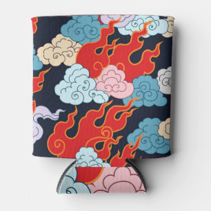 Clouds, Flames: Black Vintage Pattern. Can Cooler