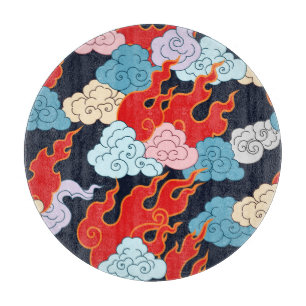 Clouds, Flames: Black Vintage Pattern. Cutting Board