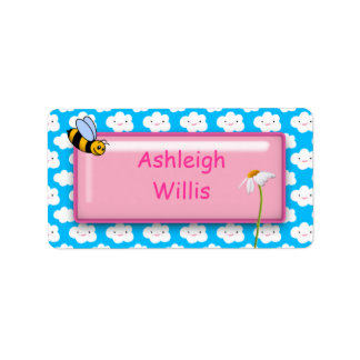 Clouds Flower and Bee - Girls School Name Labels