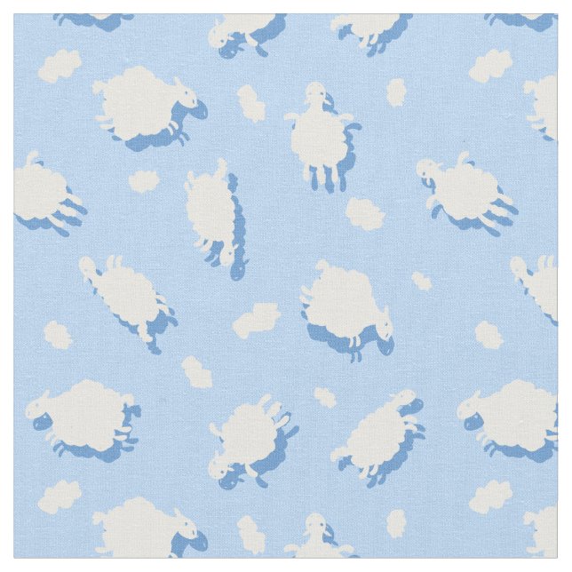 Clouds & Fluffy (Blue) Lambs Custom Fabric (Close Up)