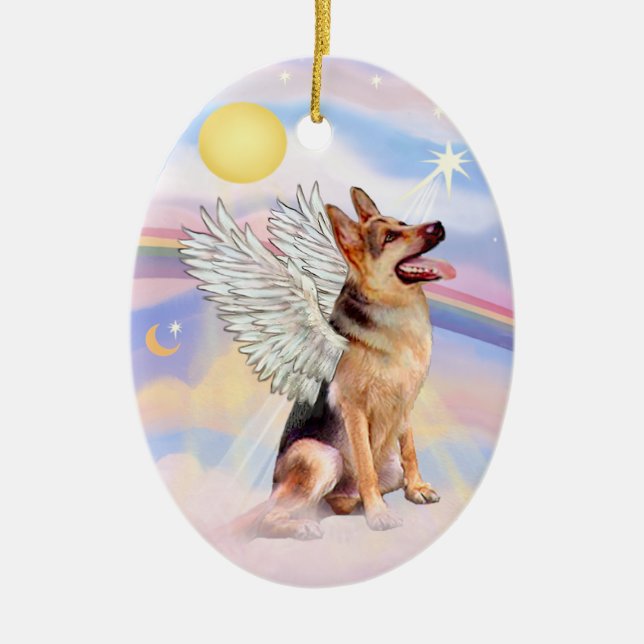 Clouds - German Shepherd Angel (tri) Ceramic Ornament (Front)