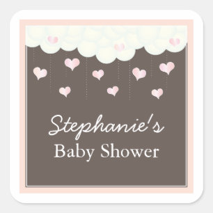 Clouds & Hearts Baby Shower for Girl Favour Sticke Square Sticker