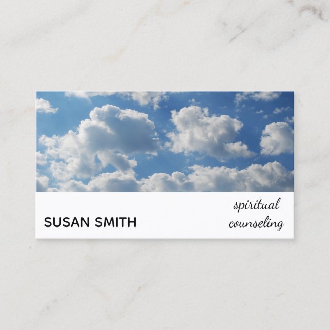 Clouds Heaven Spiritually light blue Modern Photo Business Card (Front)