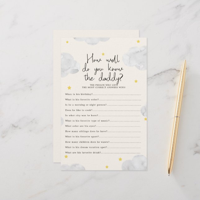 Clouds How Well Do You know Daddy Baby Shower Game (Front/Back In Situ)