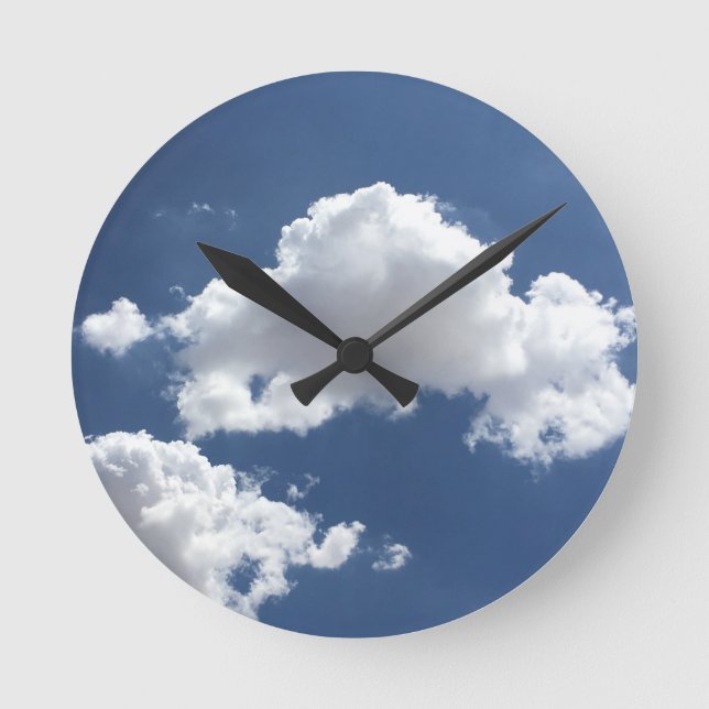 Clouds in a Blue Sky Round Clock (Front)