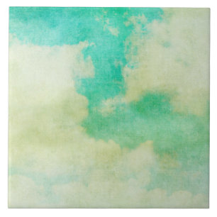 Clouds in the sky painting teal and cream ceramic tile
