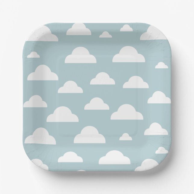 Clouds Kids Birthday Party Paper Plate (Front)
