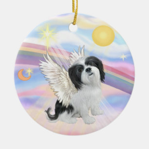 Clouds - Lhasa Apso (black-white) Ceramic Ornament