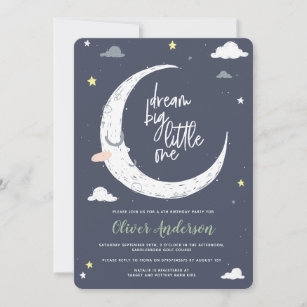Clouds, moon & star birthday party invitation