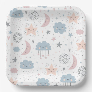 Clouds Moon Stars Paper Plate