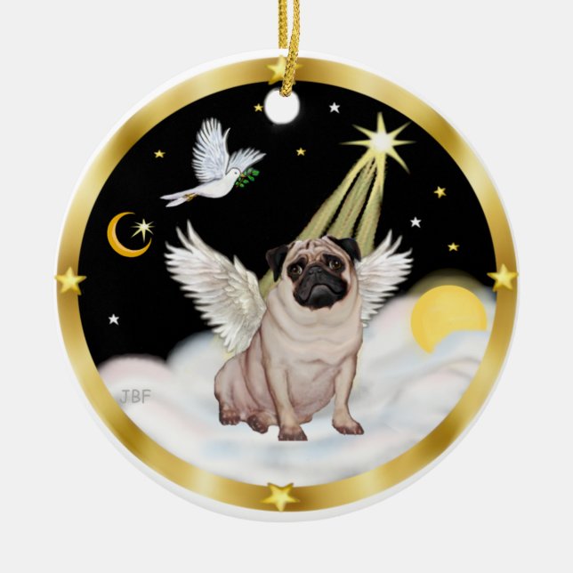 Clouds (N)- Pug Angel (fawn) Ceramic Tree Decoration (Front)