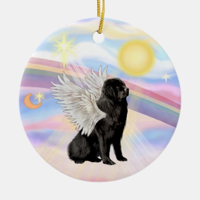 Clouds - Newfoundland Angel (black) Ceramic Tree Decoration (Front)