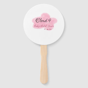 Clouds nine red pastel bridal shower namedate hand fan