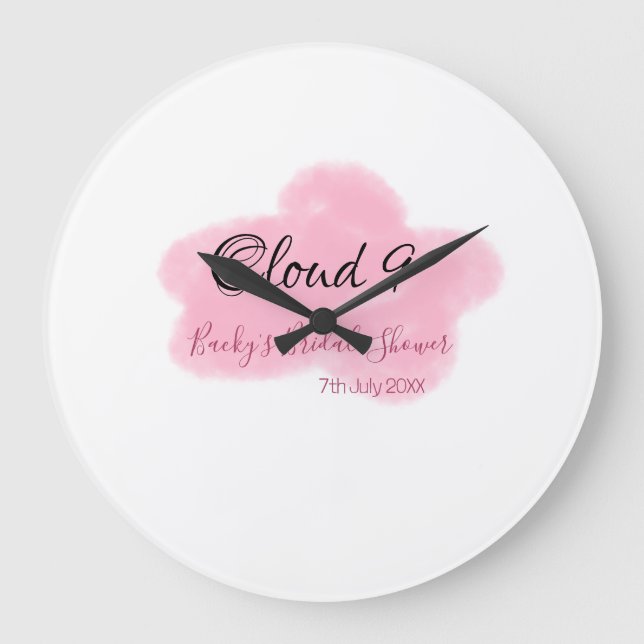 Clouds nine red pastel bridal shower namedate large clock (Front)