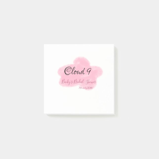 Clouds nine red pastel bridal shower namedate post-it notes (Front)