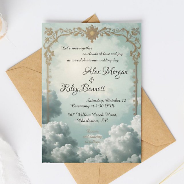 Clouds of Love Vintage Wedding Invitation (Creator Uploaded)