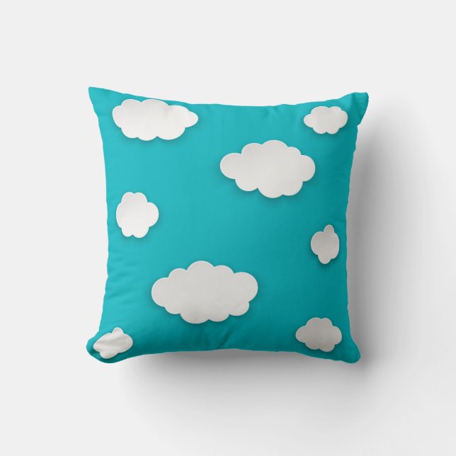 Clouds on Blue Sky Pattern Throw Pillow – Serene  (Front)