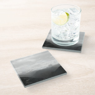 Clouds on the Hills Black and White Photography Glass Coaster