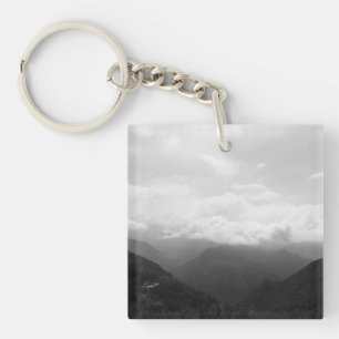 Clouds on the Hills Black and White Photography Key Ring