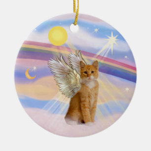 Clouds - Orange Tabby Tiger Cat Angel Ceramic Ornament