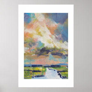 Clouds Over Marsh Painting / Artist Larry Lerew Poster