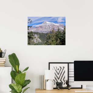 Clouds Over Mount Rainier Scenic Landscape Poster