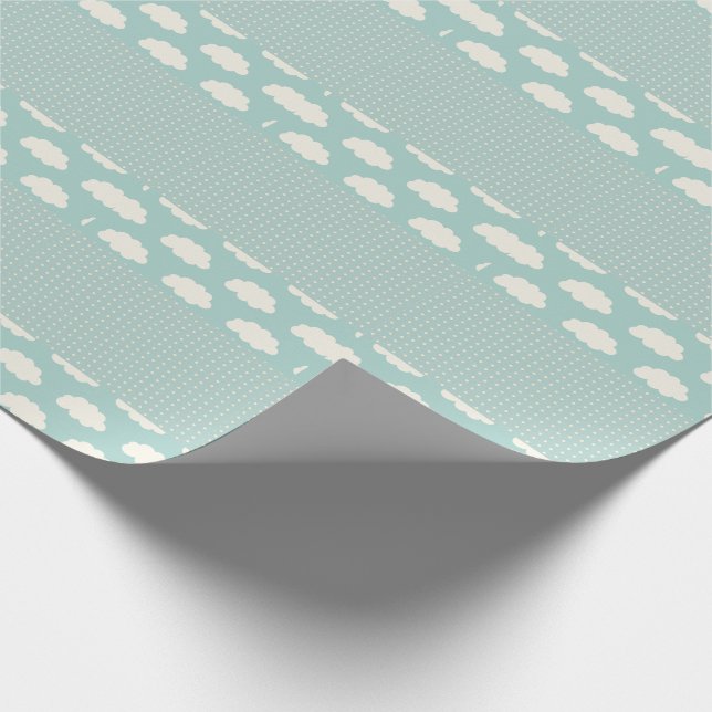 Clouds Polka Dots Green Stripe Wrapping Paper (Corner)