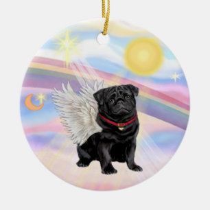 Clouds - Pug Angel (black) Ceramic Tree Decoration