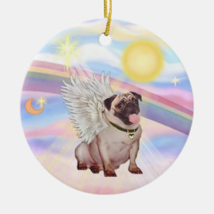 Clouds - Pug Angel (fawn) Ceramic Tree Decoration