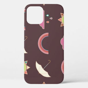 Clouds, rain, sun, umbrella pattern. iPhone 12 case
