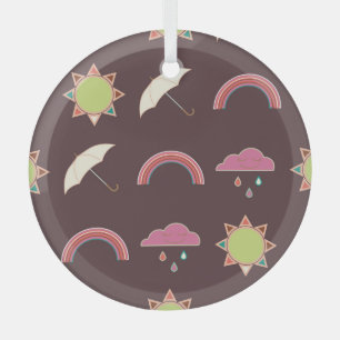 Clouds, rain, sun, umbrella pattern. glass tree decoration