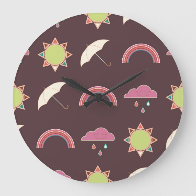 Clouds, rain, sun, umbrella pattern. large clock (Front)
