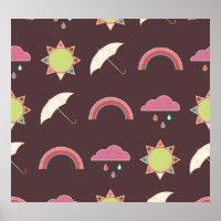 Clouds, rain, sun, umbrella pattern.