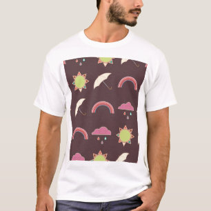 Clouds, rain, sun, umbrella pattern. T-Shirt