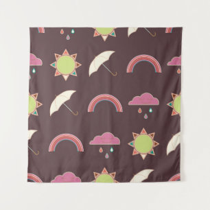 Clouds, rain, sun, umbrella pattern. tapestry