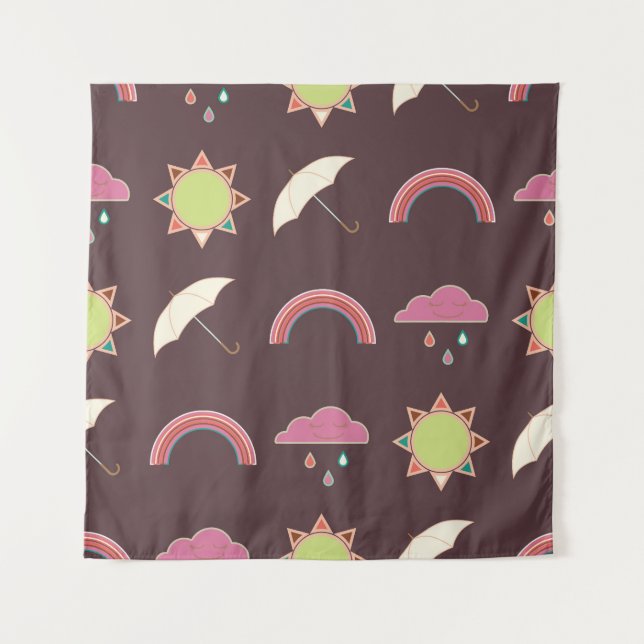 Clouds, rain, sun, umbrella pattern. tapestry (Front)