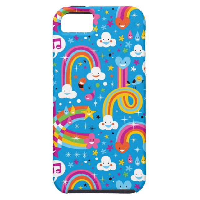 clouds rainbows rain drops hearts pattern Case-Mate iPhone case (Back)