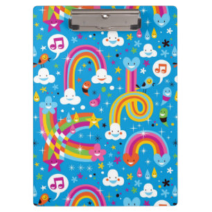 clouds rainbows rain drops hearts pattern clipboard