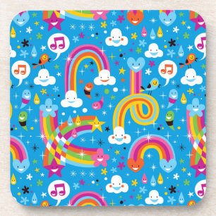clouds rainbows rain drops hearts pattern coaster